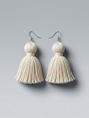 Handmade Cream Tassel Drop Earrings - Lightweight Women Jewelry